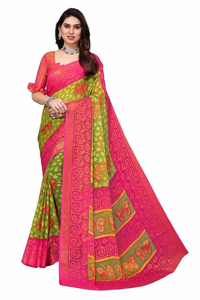 Leeza Store Gold Toned ButterFly Motifs Printed Soft Chiffon Brasso Saree