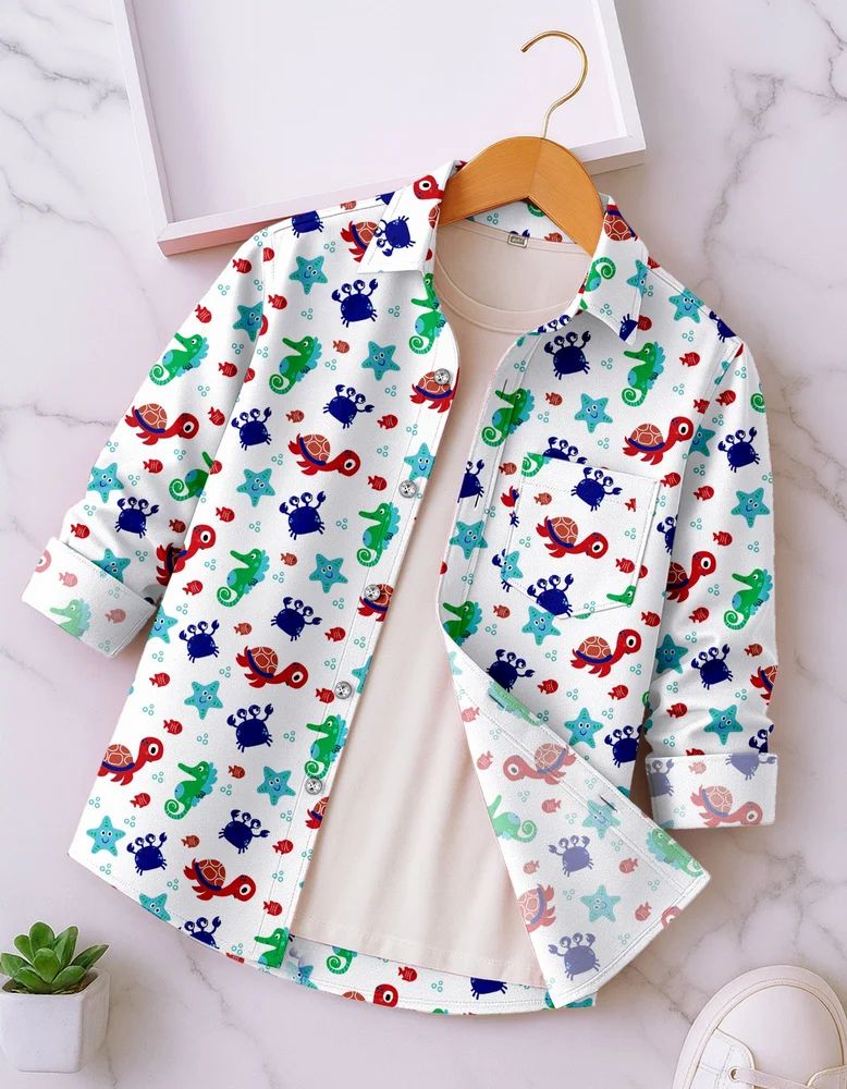 White Boys Rayon  Sea Creature Print Shirt
