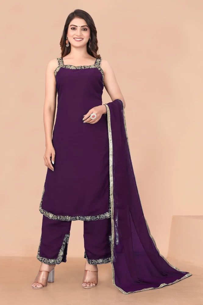 Satin Georgette Party Wear Kurti Set