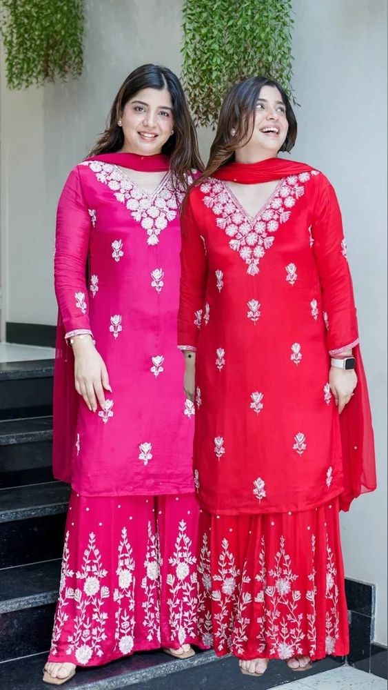 Faux Georgette Silk Kurti Sahara Set Sequins Embroidery