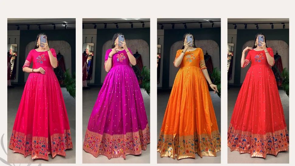 Jacquard silk Paithani gown