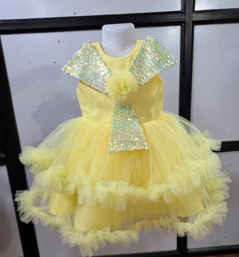 Kids Party Wear Frock (2-4 Years) in Net with Half Sleeves