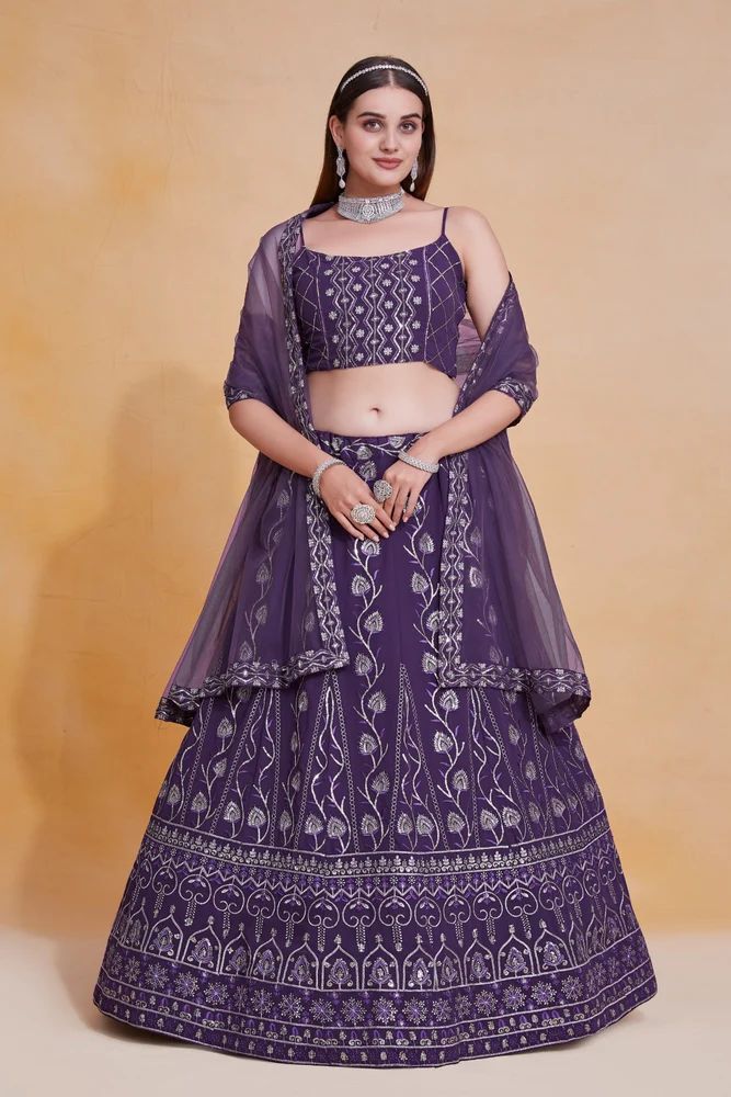 Latest Purple Georgette Designer Lehenga - TRENDY CULTURE Manufacturer