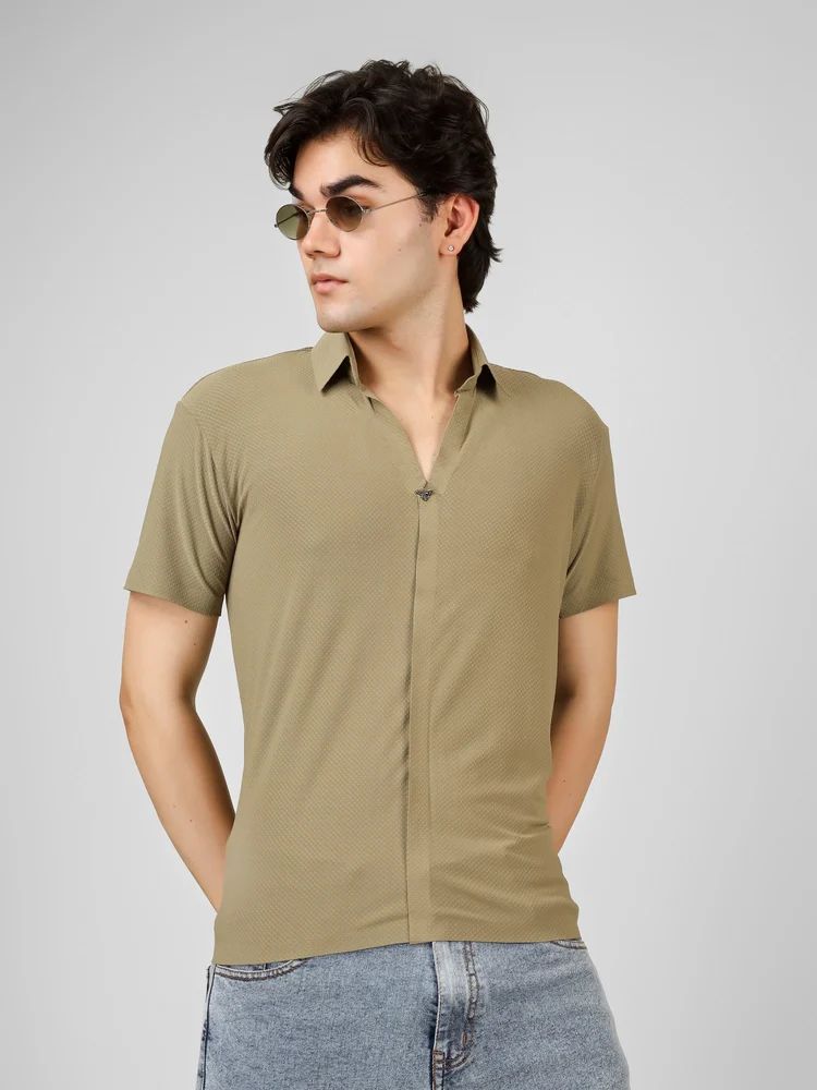 Nylon Olive V Neck Men T Shirt