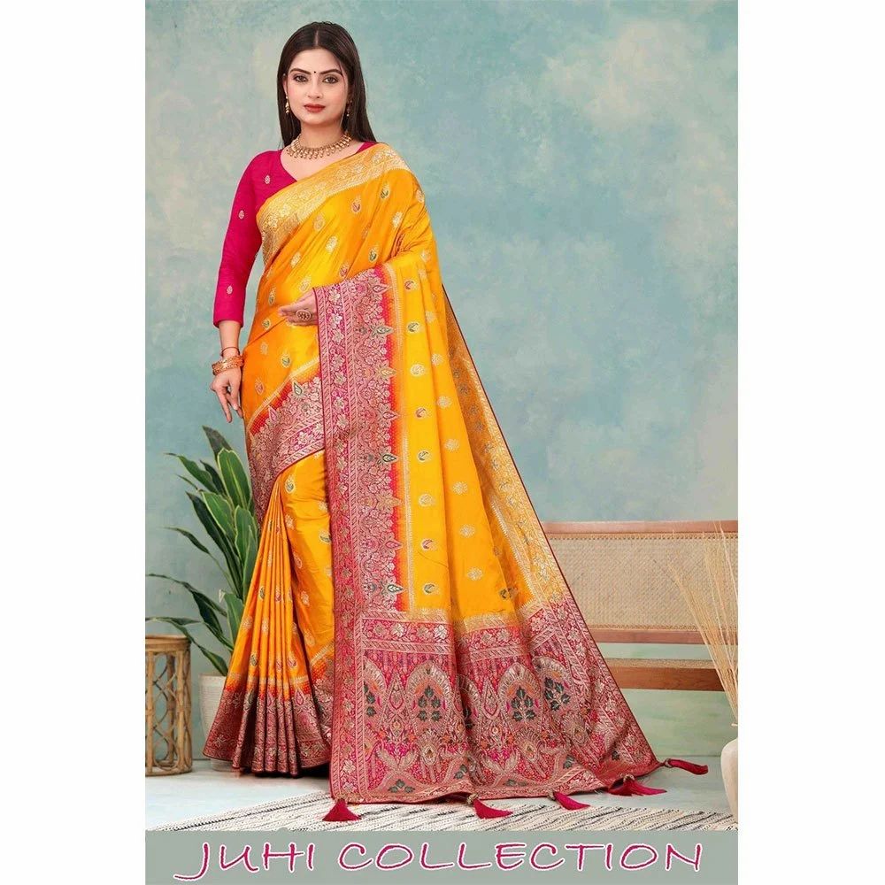 Yellow Katan Silk Saree