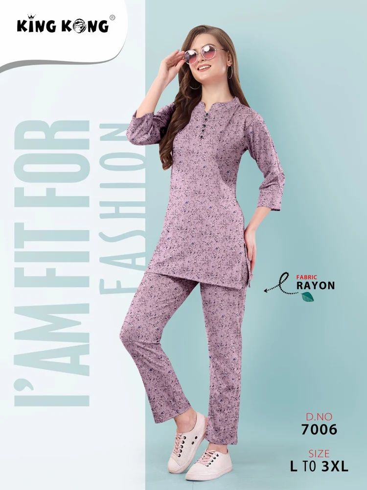 Rayon Mini Printed Co-Ord Set with 3/4 Sleeves (L to 3XL)